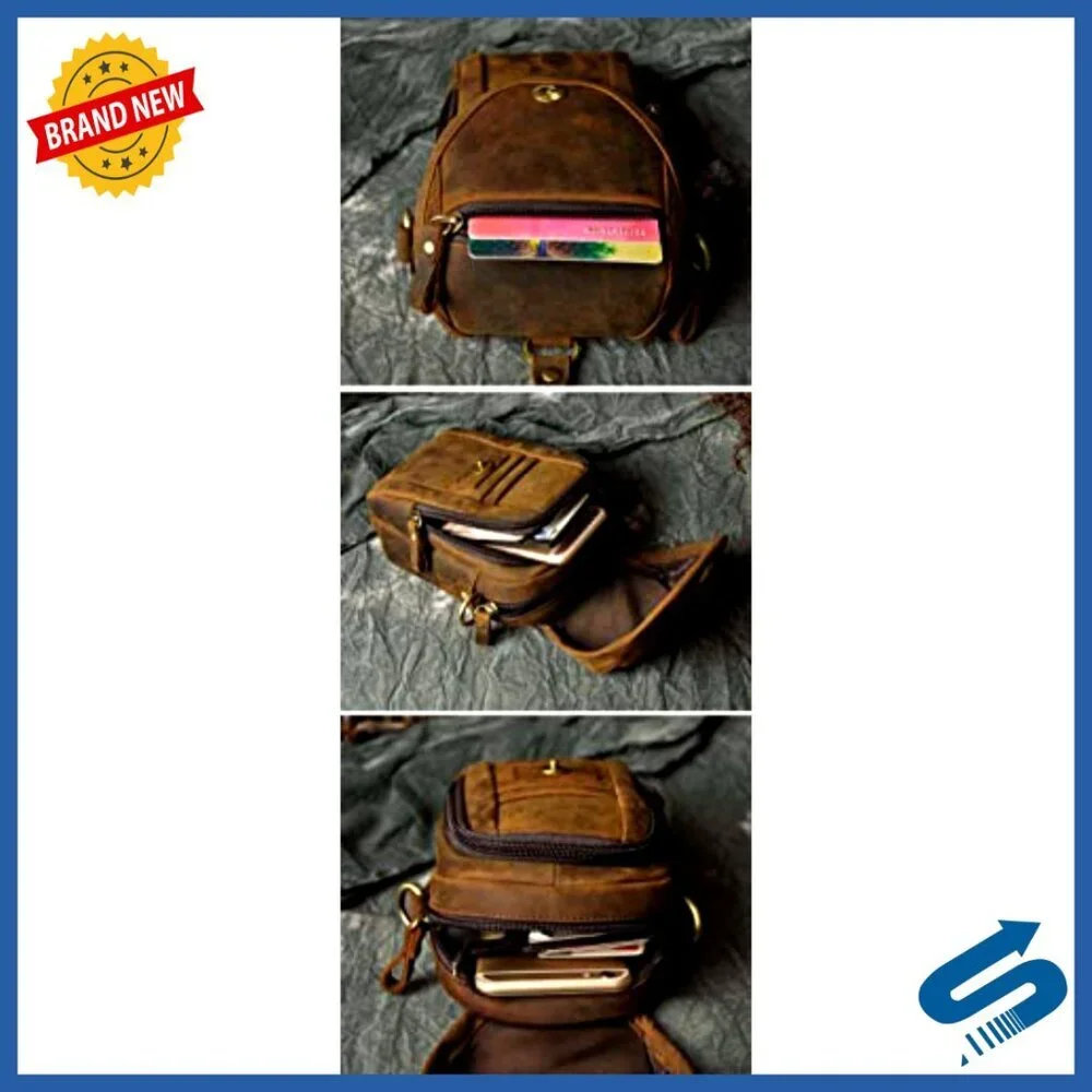 Genuine Leather Small Messenger Bag Adjustable Strap Waist Pack